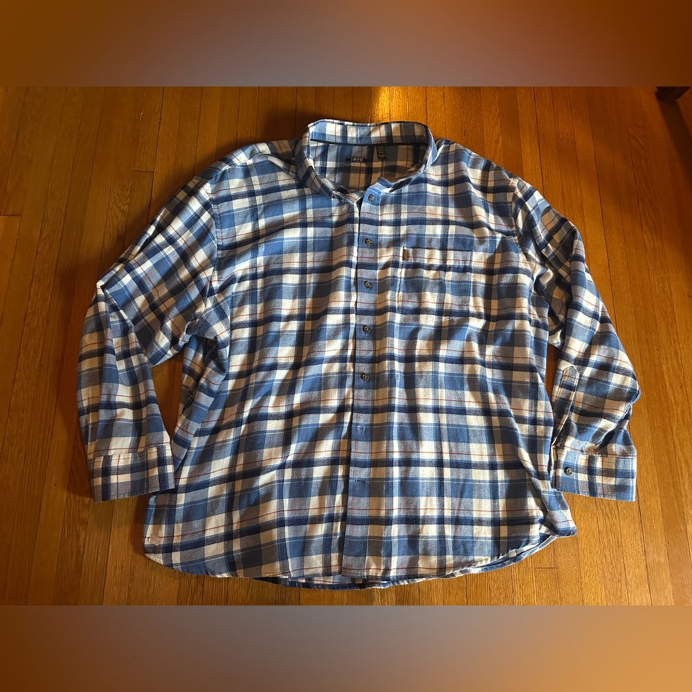 Izod Men’s Blue Plaid Cotton Flannel Button Down, Size 4XL